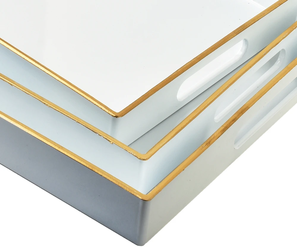 Mondex BLANCHE Baltas 3 dekoratyvinių padėklų rinkinys 40x30x4cm/35x25x3.5cm/30x20x3.5cm