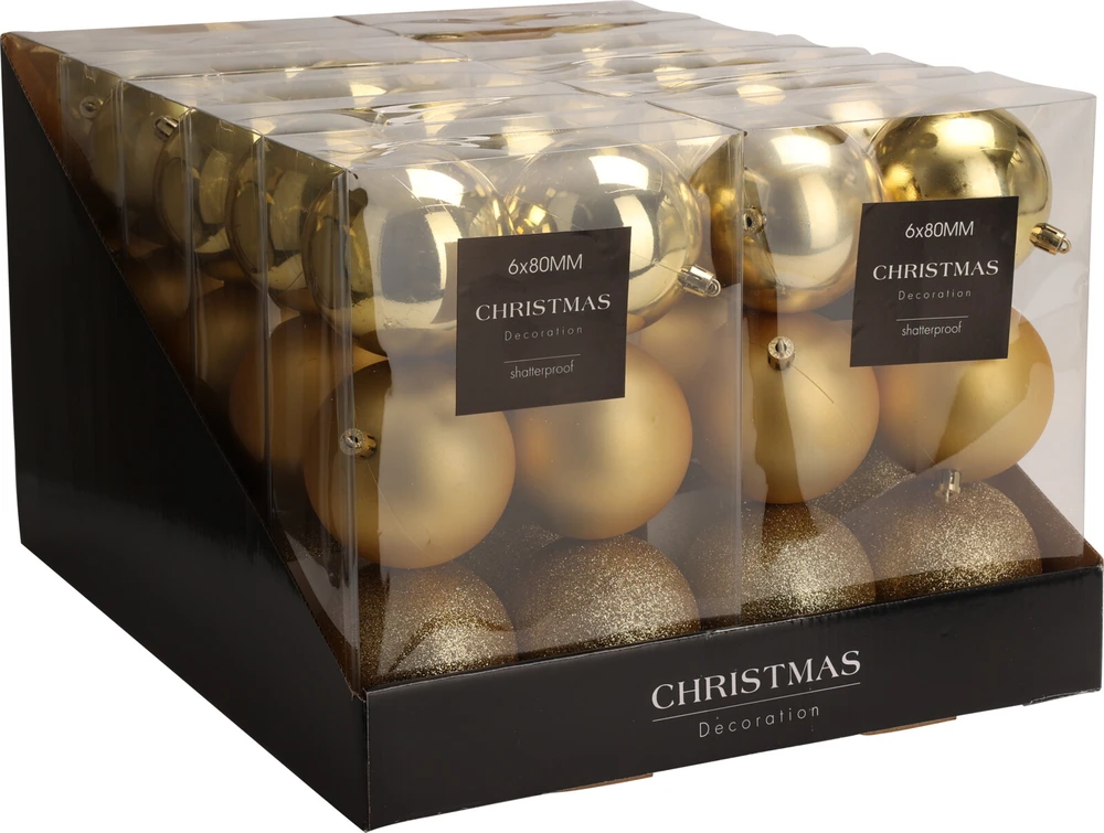 Mondex Christmas Decoration DEKORATYVINIS PLASTIKINIS KUMULYS, Saugus, 6 vnt., 80 mm skersmens, AUKSO