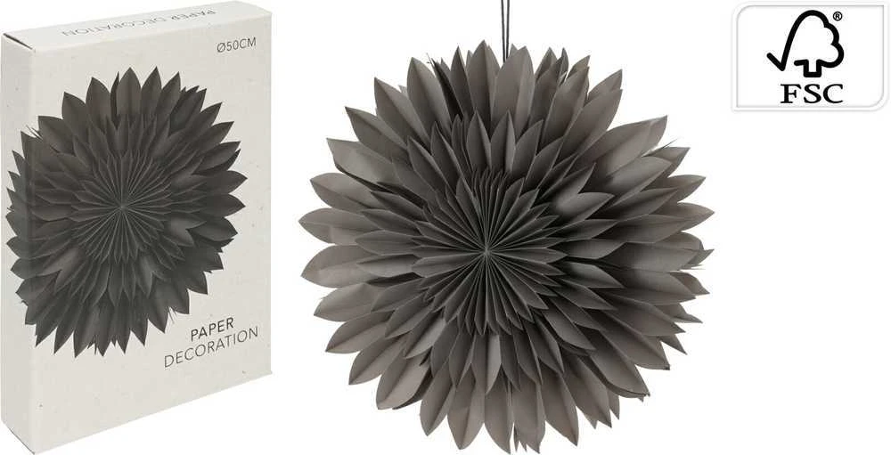 Mondex Popierinė 3D dekoratyvinė žvaigždė 50 cm pilka
