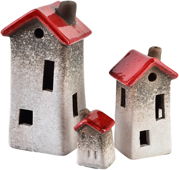 Mondex Keraminis namelis, baltas ir rudas, 3 raštų mišinys, 5,4 x 4,3 x 9,9 cm