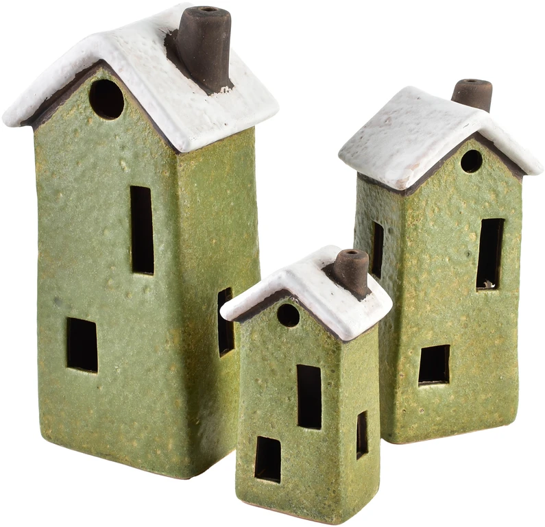 Mondex Keraminių namelių mišinys iš 3 raštų, geltona/žalia/raudona, 5,4x4,3x9,9 cm