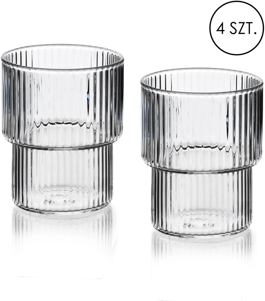 Mondex Since 1986 ELLA STRIPES Komplet 4 szklanek 320ml ze szkła borokrzemowego 8x7x9,7 cm