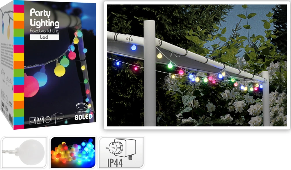 Party Lighting ProGarden Sodo girliandos vakarėlio šviesa, 80 LED, daugiaspalvė