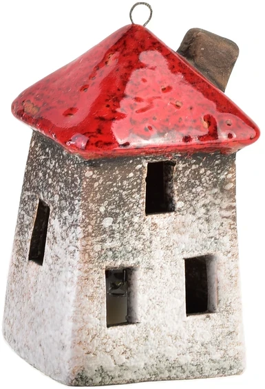 Mondex Keraminis LED pakabukas „Namelis“, baltas ir rudas, 2 raštų mišinys, 5,4 x 4 x 3 x 9,9 cm