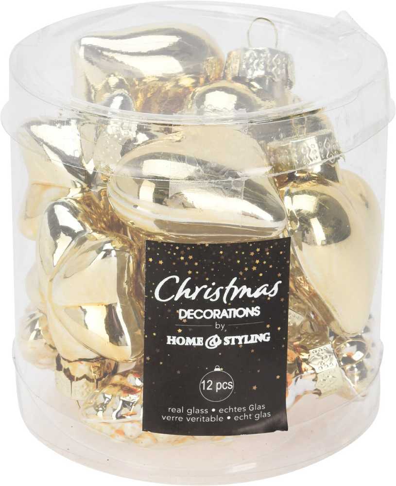 Skrzynkazdrewna Home Styling Collection Kalėdų dekoracijos Stiklinės ornamentai 12 vnt. Auksinės spalvos
