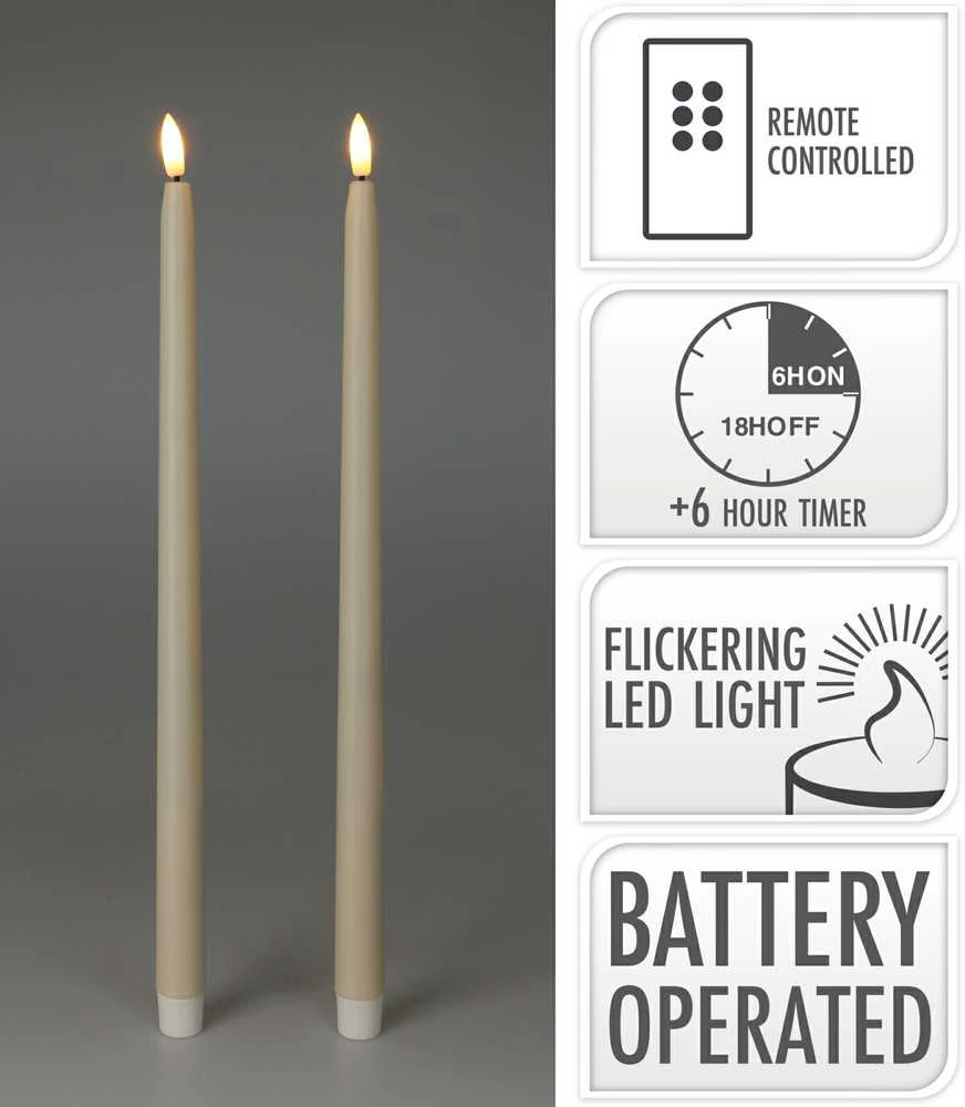 Home Styling Collection Vaškuotos stalo žvakės su LED, 38 cm