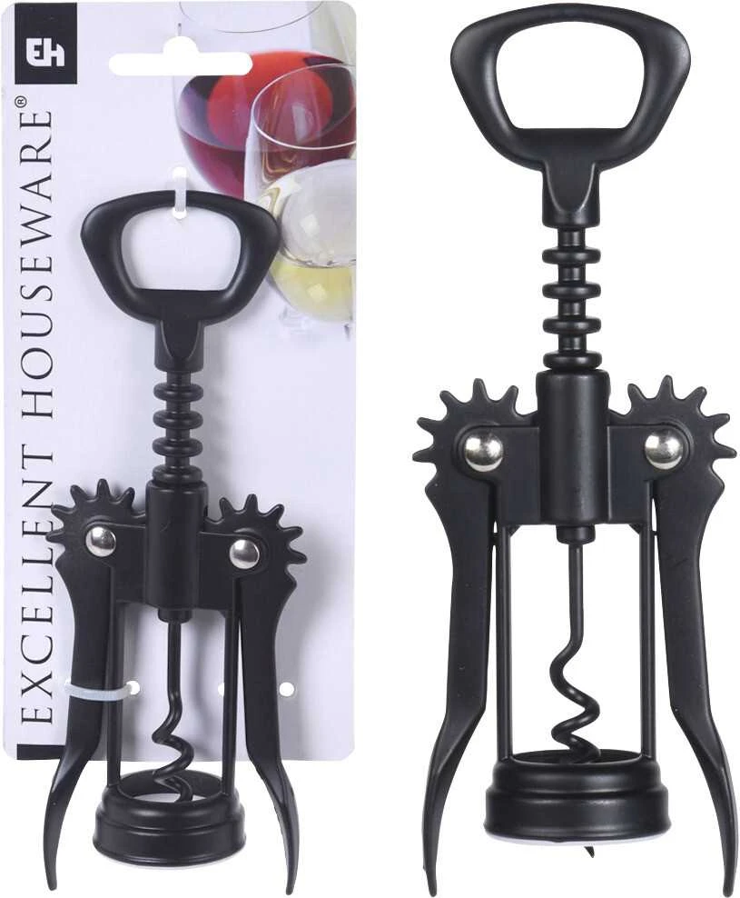 Excellent Houseware Metalinis vyno butelių atidarytuvas 16 cm juodas