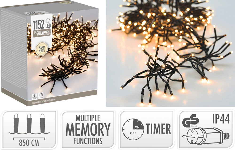 Mondex Christmas Decoration KALĖDINĖS LEMBUTĖS GRANDINĖS LIGHTS 1152 LED LAIKMATIS ŠILTAS Baltas