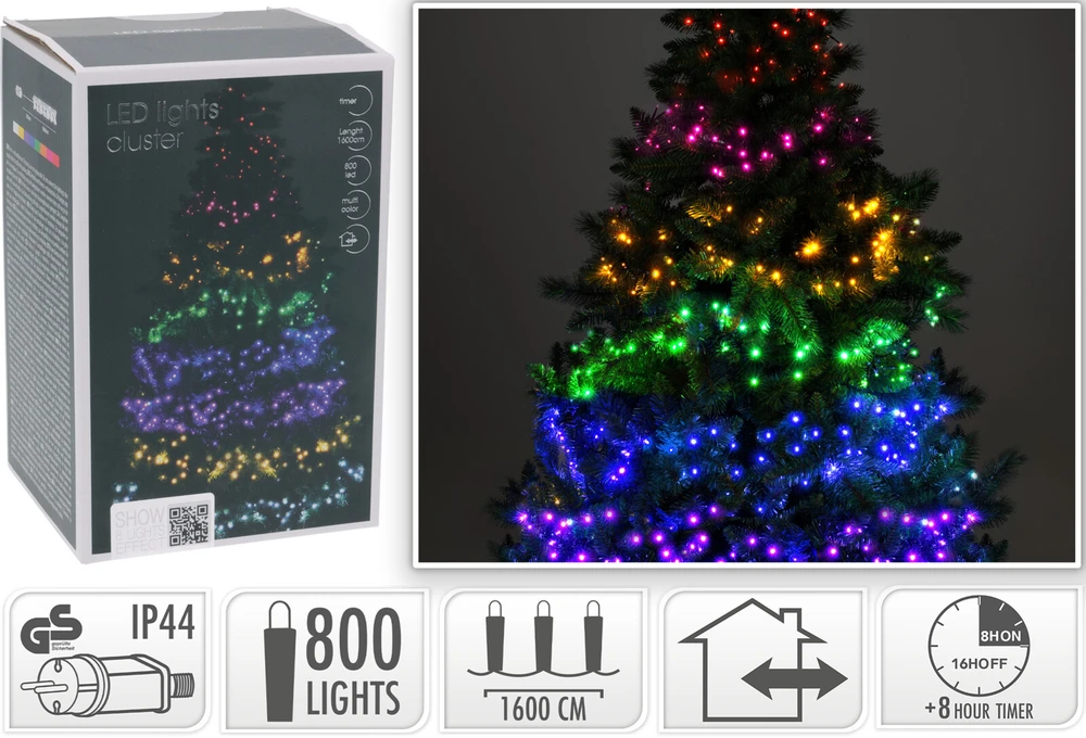 Mondex Tanki elektrinė girlianda CLUSTER, IP44, 800 LED, 8 režimai, įvairių sp., 16m