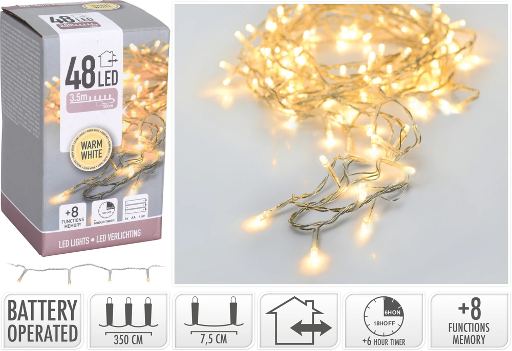 Mondex LED lemputės 48 vnt. su baterijomis šilta balta