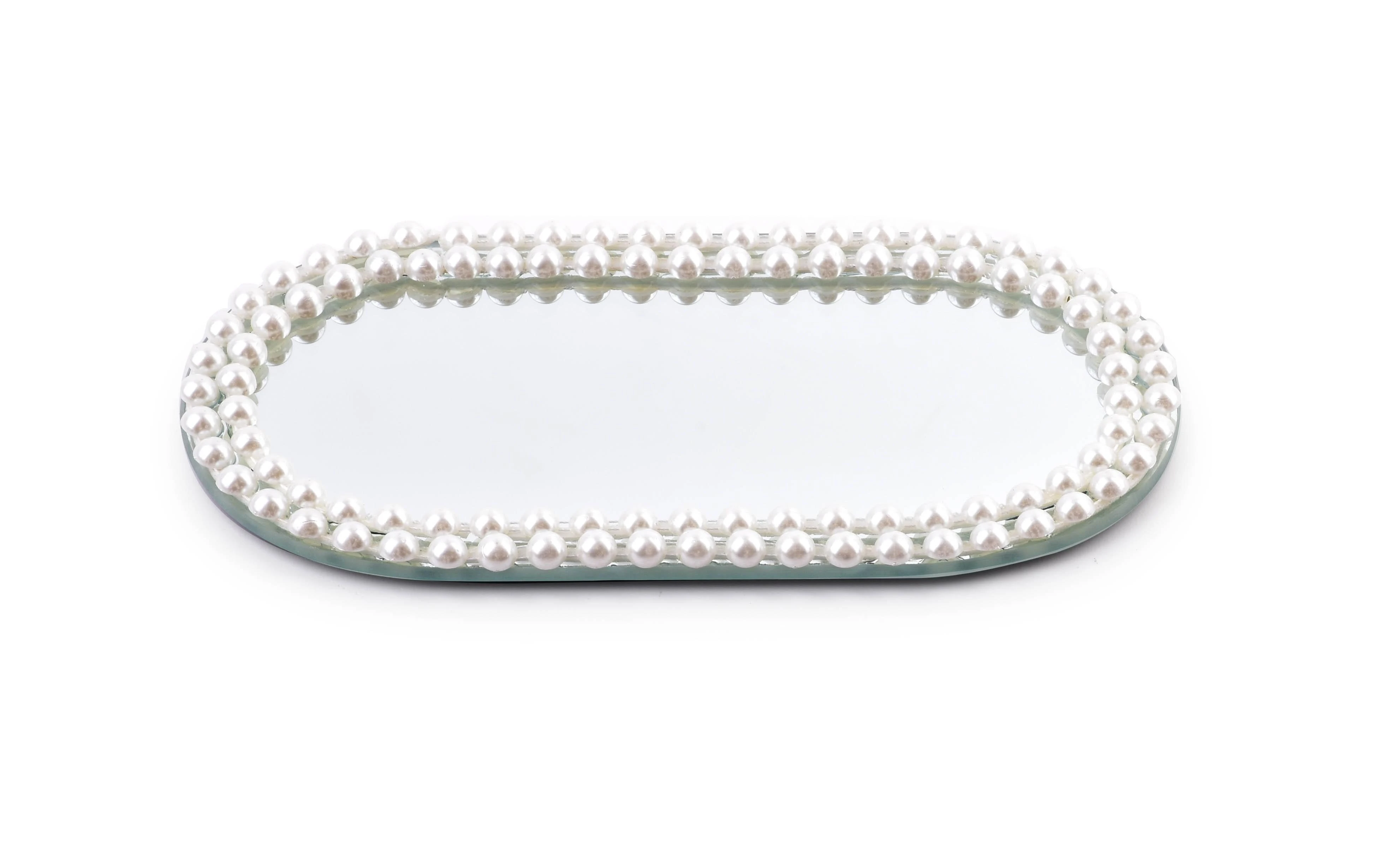 Mondex Veidrodinis padėklas žvakei 20x10cm,ovalus,Margot Pearl