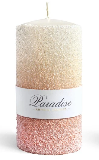 Mondex PARADISE žvakė, didelis cilindras, 7x7x17,5 cm, parafinas, persikas