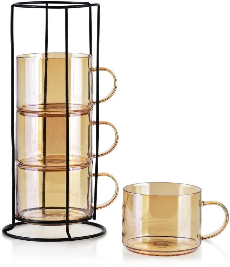 Mondex Since 1986 PETER HONEY Komplet 4 filiżanek na stojaku 350ml 12,5x12,5x27 cm