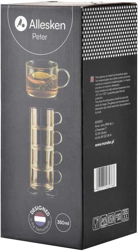 Mondex Since 1986 PETER HONEY Komplet 4 filiżanek na stojaku 350ml 12,5x12,5x27 cm