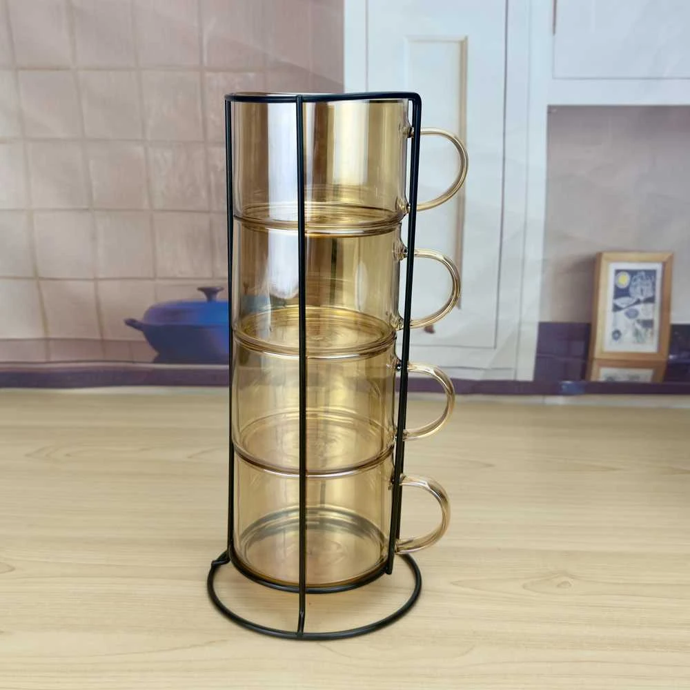 Mondex Since 1986 PETER HONEY Komplet 4 filiżanek na stojaku 350ml 12,5x12,5x27 cm