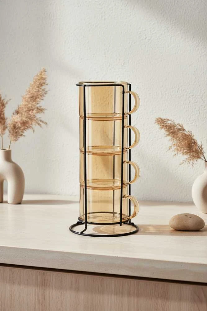 Mondex Since 1986 PETER HONEY Komplet 4 filiżanek na stojaku 350ml 12,5x12,5x27 cm