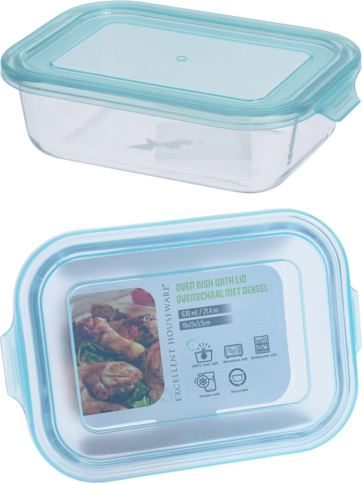 Excellent Houseware Stiklinis su virtuvės maisto indas su sandarikliu, 0,6 l, sandarus