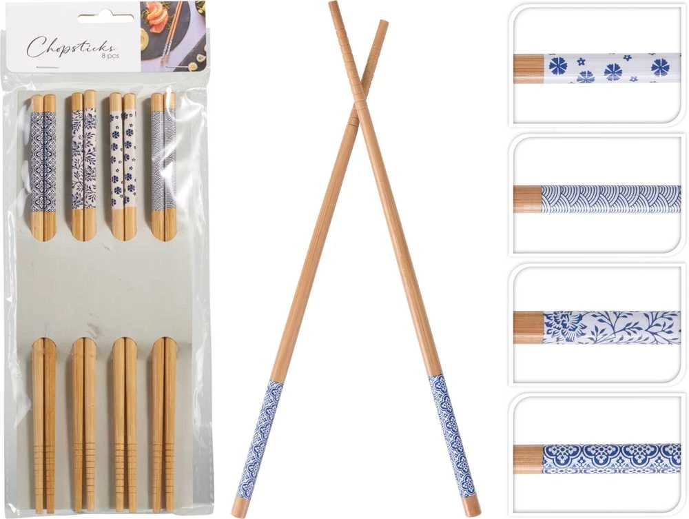 Excellent Houseware Bambukiniai suši lazdeles 24 cm, 8 vnt. dekoruotų