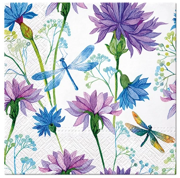Mondex Servetėlės 33x33 Violetinė/mėlyna gėlės ir laumžirgis 20vnt
