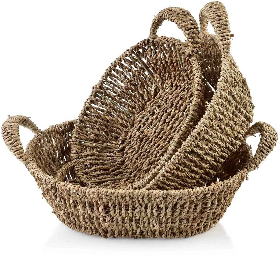 Affek Design AMPARO 3 KREPŠIŲ RINKINYS Ovalus30x23x9/27x20x8/24x17x7cm žolė