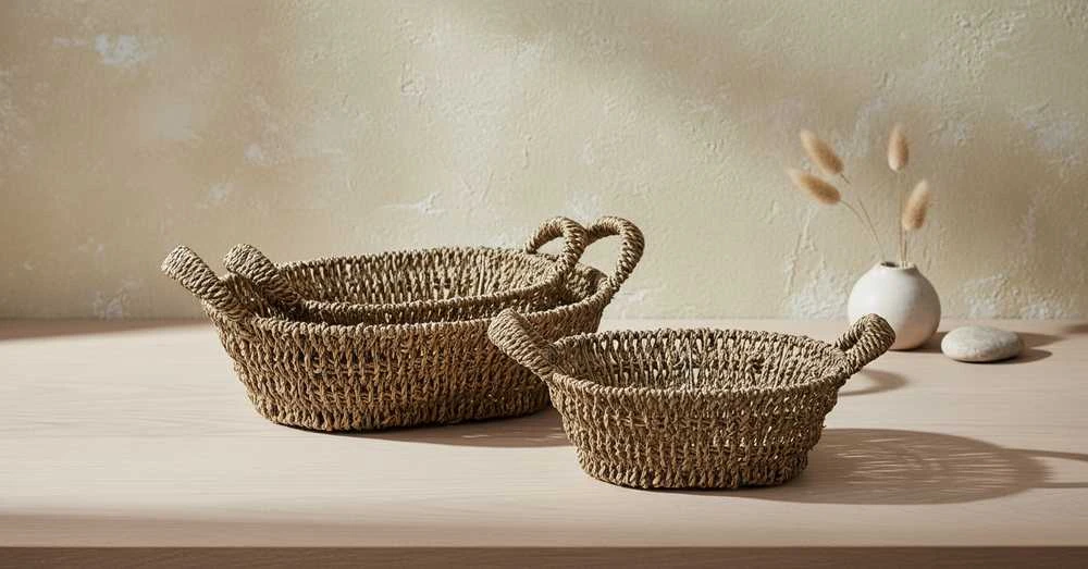 Affek Design AMPARO 3 KREPŠIŲ RINKINYS Ovalus30x23x9/27x20x8/24x17x7cm žolė