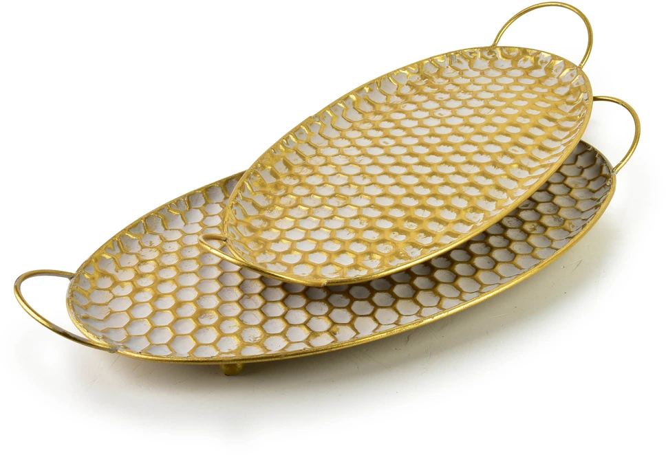 Mondex Since 1986 HEXAGONE GLOW 2 dekoratyvinių ovalių padėklų rinkinys 51x30x3/45x24x3 cm
