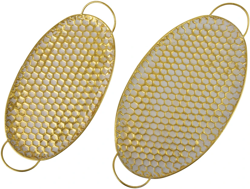 Mondex Since 1986 HEXAGONE GLOW 2 dekoratyvinių ovalių padėklų rinkinys 51x30x3/45x24x3 cm