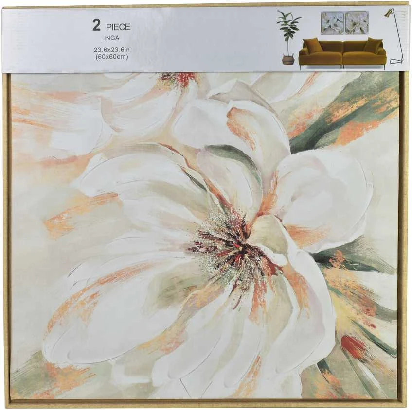Mondex Since 1986 INGA 2 paveikslų rinkinys 60x60cm baltos gėlės