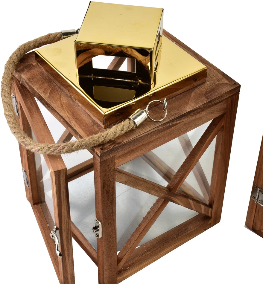 Mondex Since 1986 LEVI GOLD Komplet 2 latarni 20,5x20,5x36cm/17x17x26cm auksinė dach, sznur