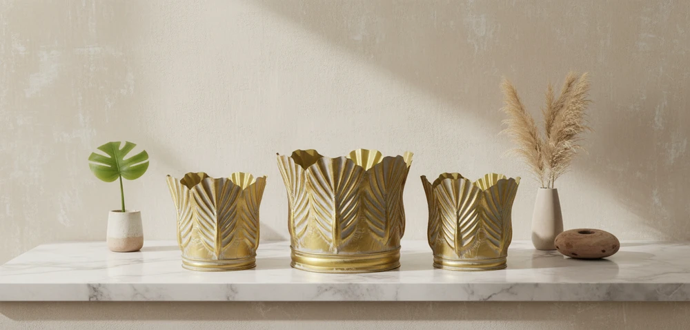 Mondex Since 1986 MARINA 3 dekoratyvinių uždangalų rinkinys, auksinės sp., 51x51x40/46x46x39/38x38x40cm