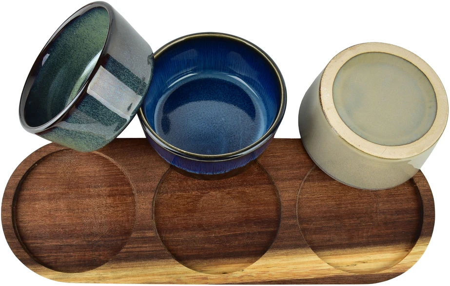 Mondex Since 1986 MODERN KITCHEN Deska su 3 miskami 8,5x8,5x4cm(28x9,5x1,2cm) 110ml