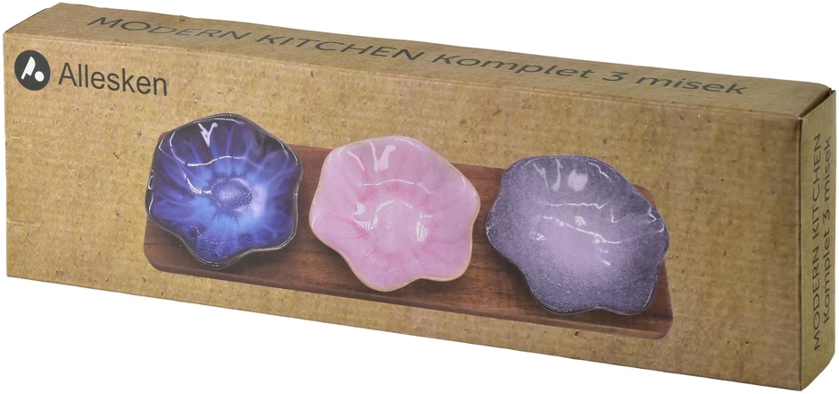 Mondex Since 1986 MODERN KITCHEN Deska su 3 miskami 11x10x3cm (32,5x10x1,2cm) poj.80ml