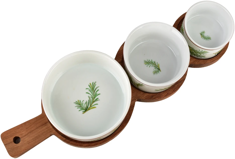 Mondex Since 1986 MODERN KITCHEN Deska su 3 miskami 11x3,5 8,5x4 7x7,3cm (35x12x1,2cm) rozmaryn