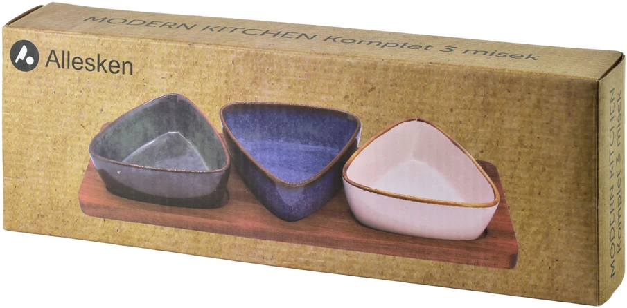 Mondex Since 1986 MODERN KITCHEN Deska su 3 miskami 9x9x3,5cm(28x9,5x1,2cm) 100ml