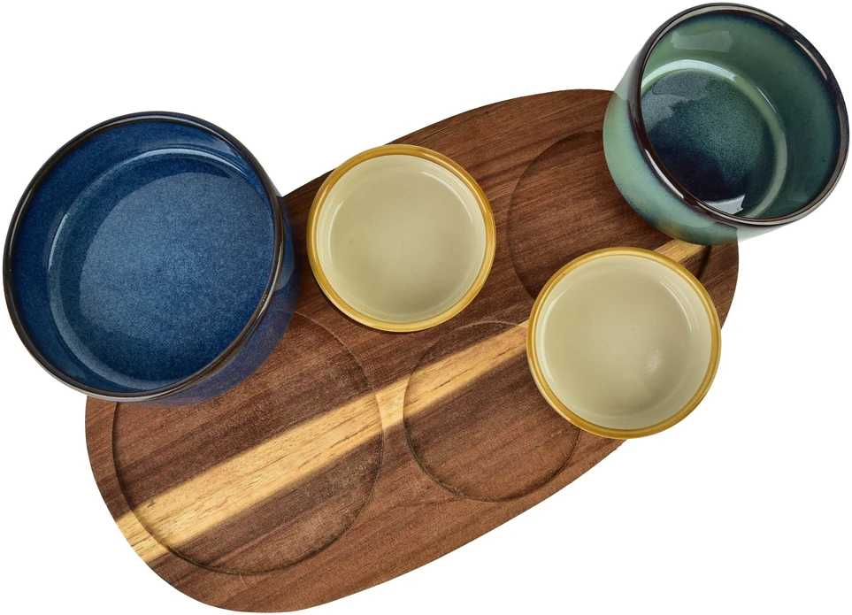 Mondex Since 1986 MODERN KITCHEN Deska su 4 miskami 11x3,58,5x42x/7x3,3cm (28x16x1,2cm) 160ml/120ml/80ml