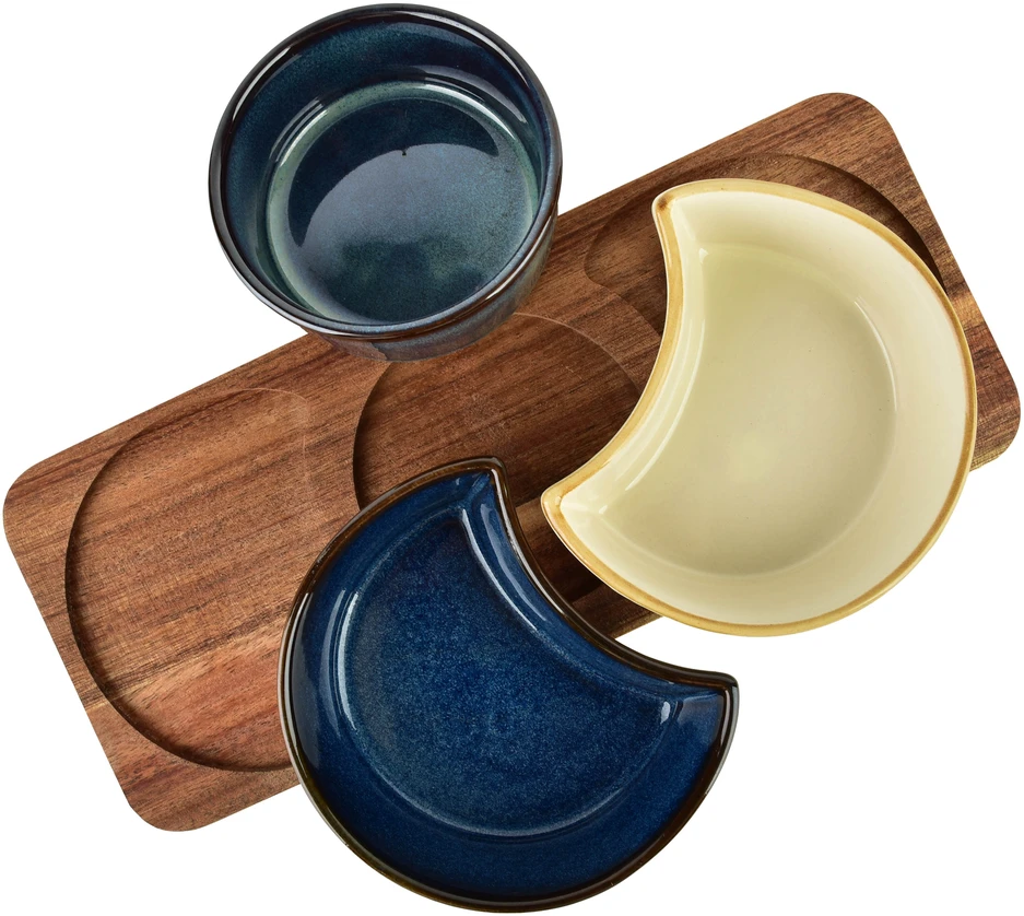 Mondex Since 1986 MODERN KITCHEN Deska su 3 miskami 8,5x42x/11x9,5x3,5cm(26,5x11x1,2cm)2x150ml 120ml