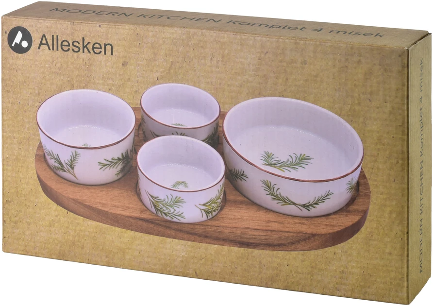 Mondex Since 1986 MODERN KITCHEN Deska su 4 miskami 11x3,58,5x4 2x/7x3,3cm (28x16x1,2cm) rozmaryn 160ml/120ml/2x80ml
