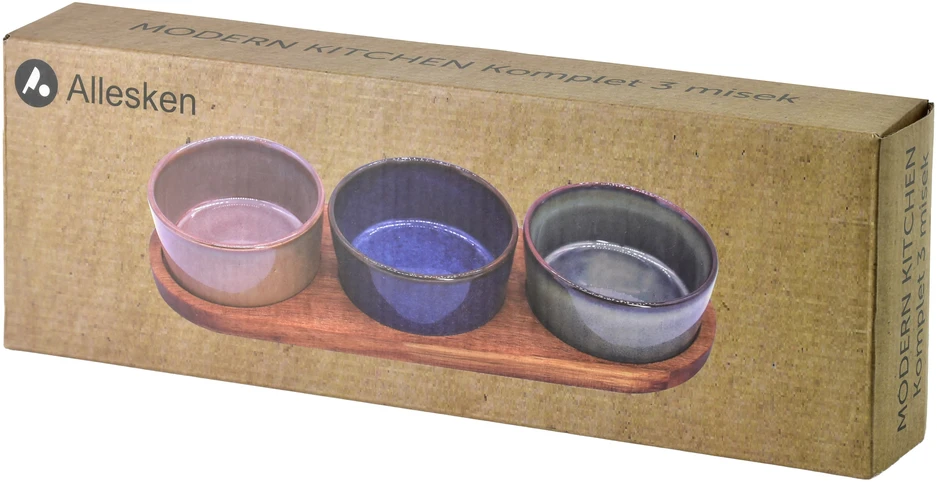 Mondex Since 1986 MODERN KITCHEN Deska su 3 miskami 8,5x8,5x4cm(28x9,5x1,2cm) 110ml