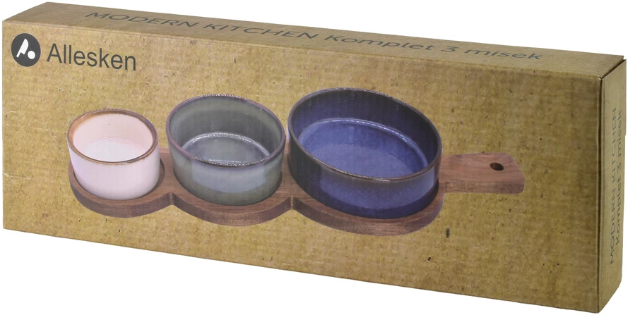 Mondex Since 1986 MODERN KITCHEN Deska su 3 miskami 11x3,5 8,5x47x3,3cm(35x12x1,2cm) 160ml/120ml/80ml