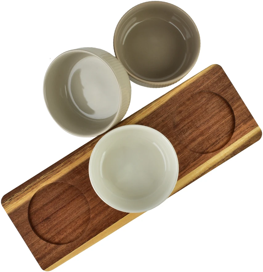 Mondex Since 1986 MODERN KITCHEN Deska su 3 miskami 10x10x4,5cm(32x11x1,2cm) 210ml
