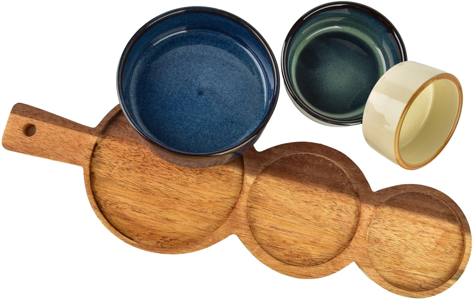 Mondex Since 1986 MODERN KITCHEN Deska su 3 miskami 11x3,5 8,5x47x3,3cm(35x12x1,2cm) 160ml/120ml/80ml