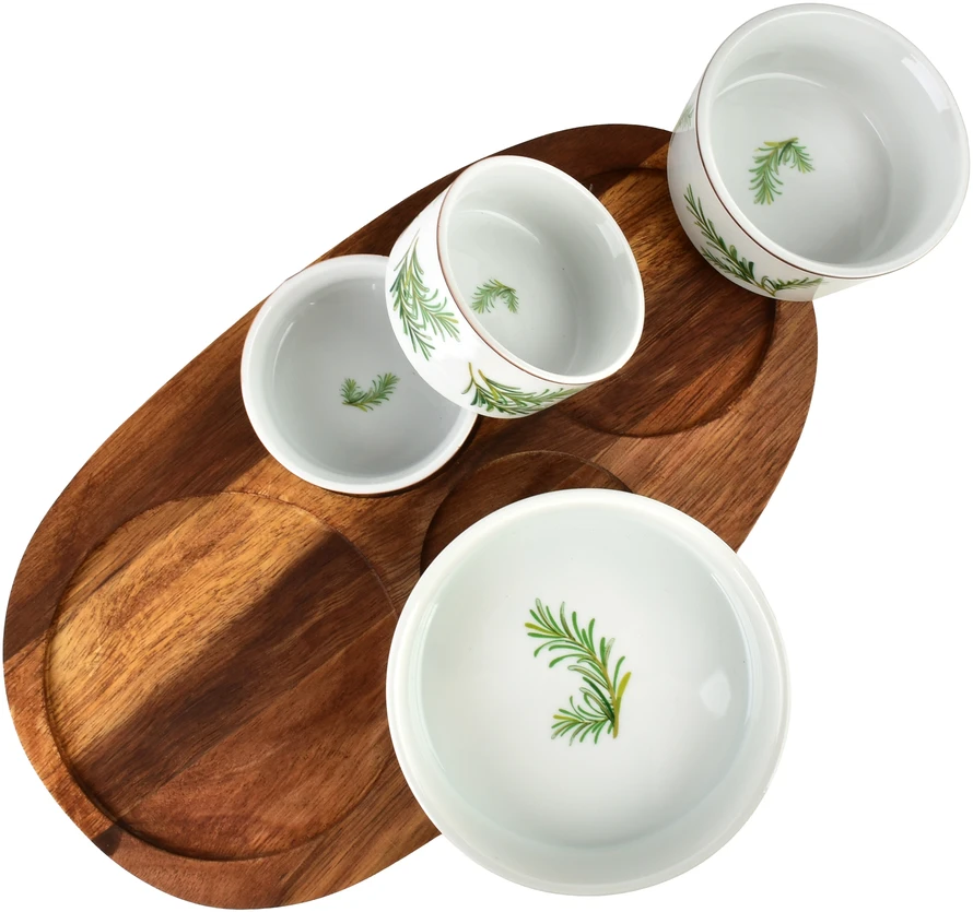 Mondex Since 1986 MODERN KITCHEN Deska su 4 miskami 11x3,58,5x4 2x/7x3,3cm (28x16x1,2cm) rozmaryn 160ml/120ml/2x80ml