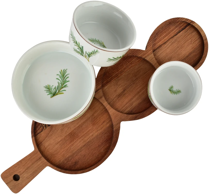 Mondex Since 1986 MODERN KITCHEN Deska su 3 miskami 11x3,5 8,5x4 7x7,3cm (35x12x1,2cm) rozmaryn
