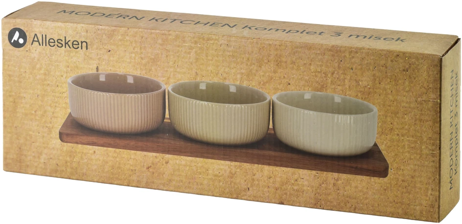 Mondex Since 1986 MODERN KITCHEN Deska su 3 miskami 10x10x4,5cm(32x11x1,2cm) 210ml