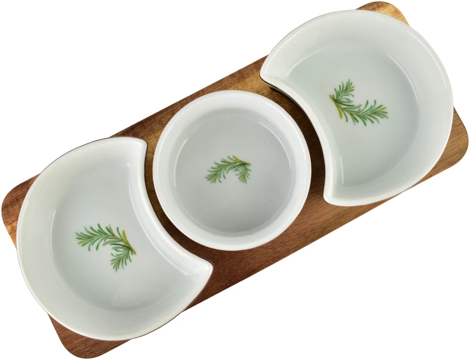 Mondex Since 1986 MODERN KITCHEN Deska su 3 miskami 8,5x42x/11x9,5x3,5cm(26,5x11x1,2cm) 2x150ml+1x120ml rozmaryn