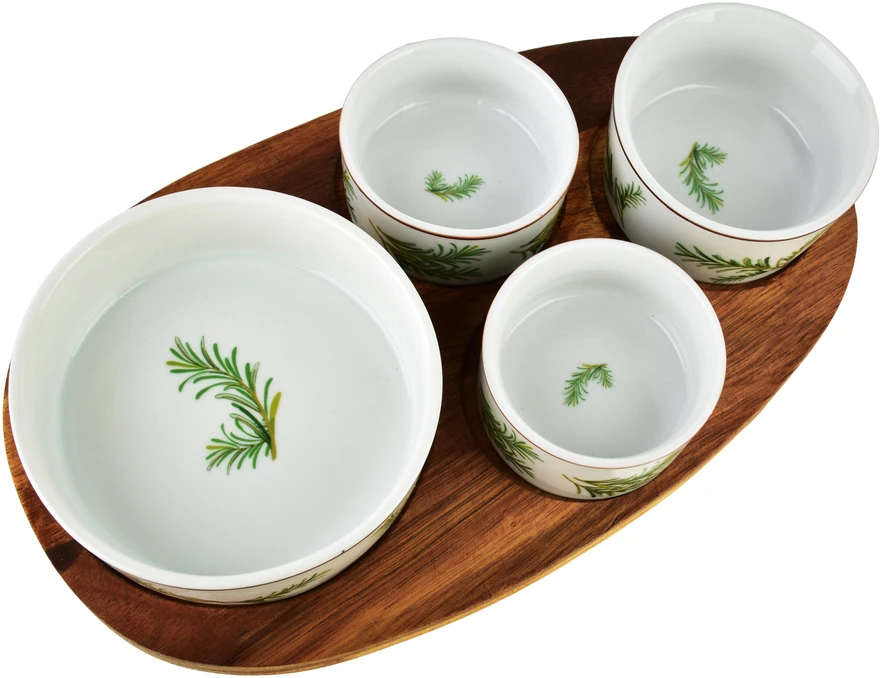 Mondex Since 1986 MODERN KITCHEN Deska su 4 miskami 11x3,58,5x4 2x/7x3,3cm (28x16x1,2cm) rozmaryn 160ml/120ml/2x80ml