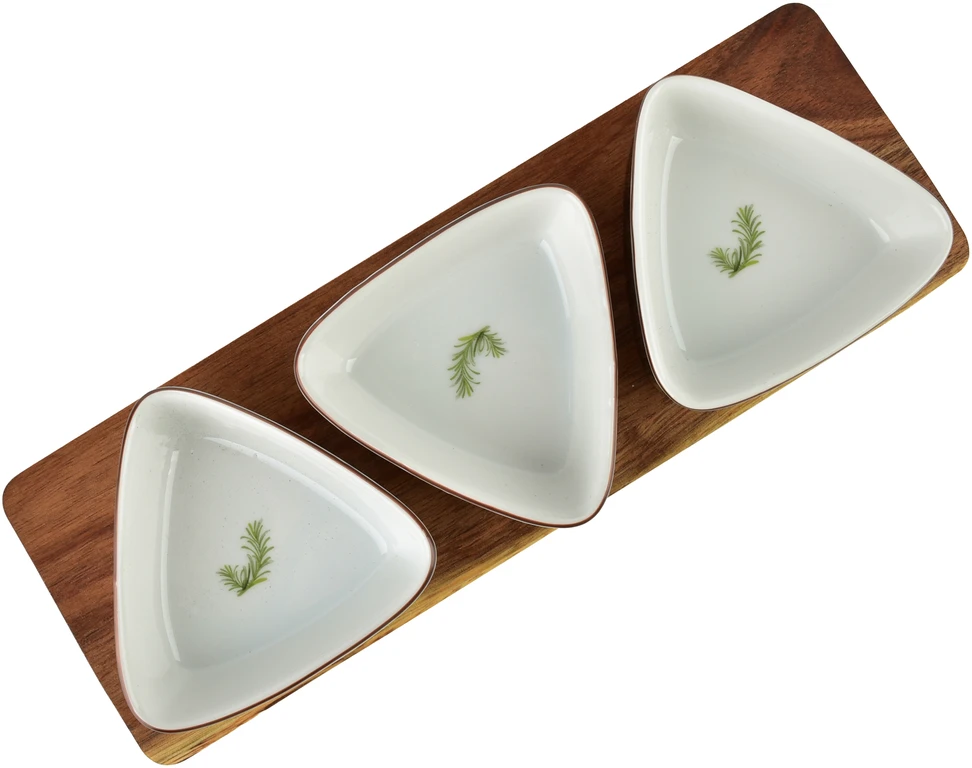 Mondex Since 1986 MODERNI VIRTUVĖS lenta su 3 trikampiais dubenėliais 9,5x4 cm (28x9,5x1,5 cm) rozmarinas 100 ml