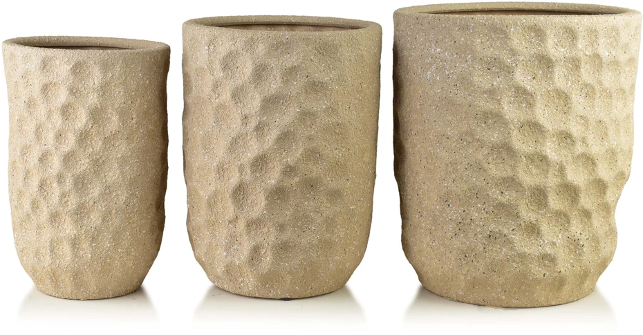 Mondex Since 1986 NEVA BEIGE 3 keraminių užvalkalų rinkinys 39x39x46cm 31.5x31.5x42.5cm 25.5x25.5x39cm
