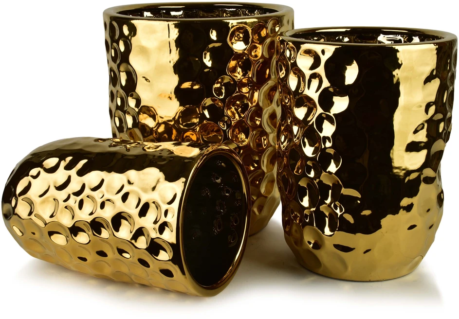 Mondex Since 1986 NEVA GOLD 3 keraminių užvalkalų rinkinys 39x39x46cm 31.5x31.5x42.5cm 25.5x25.5x39cm