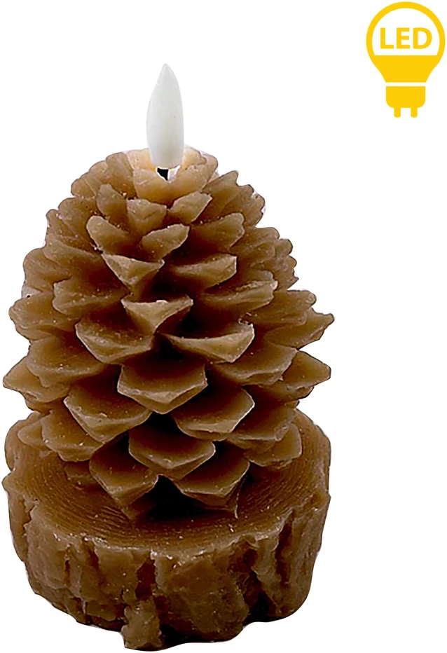 Mondex Since 1986 NIKOLAO BROWN LED žvakė 9x9x15,5 cm kankorėžis ant kamieno AW25